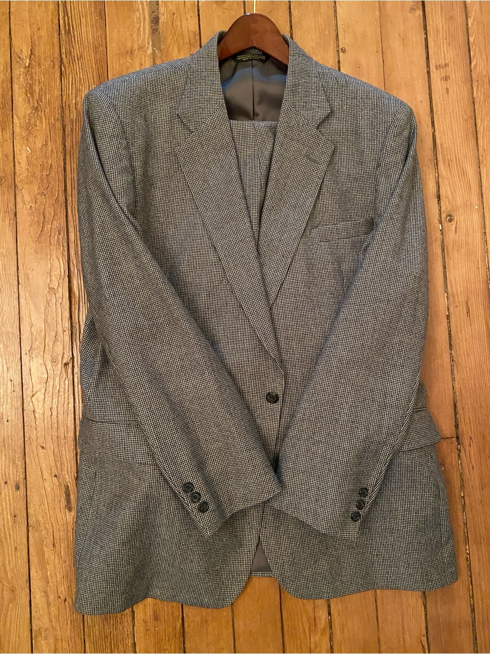 100% wool Gray Houndstooth flannel Men's suit 46L
